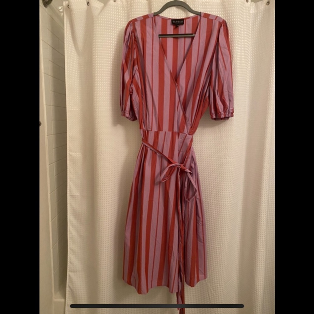 Pink and red wrap dress